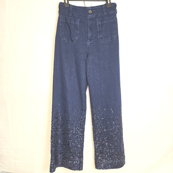 Maeve Pants - Maeve Anthropologie Colette High Rise Wide Leg Jeans, Sequin Embellishments, 26T